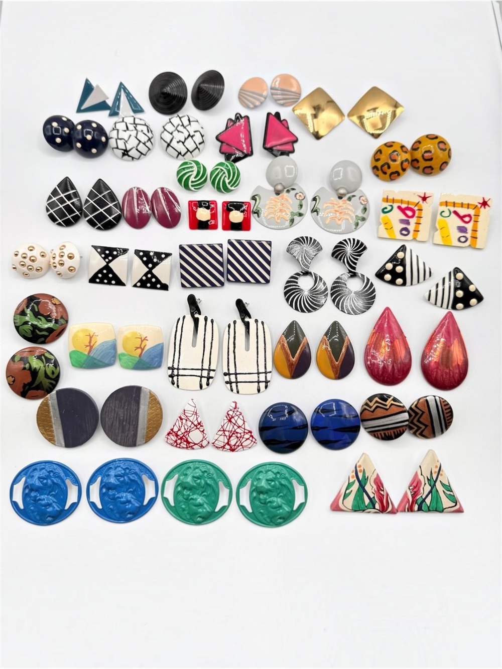Huge 80s Vintage Earring Lot Retro Kitschy Quirky Campy Bright Geometric Fun